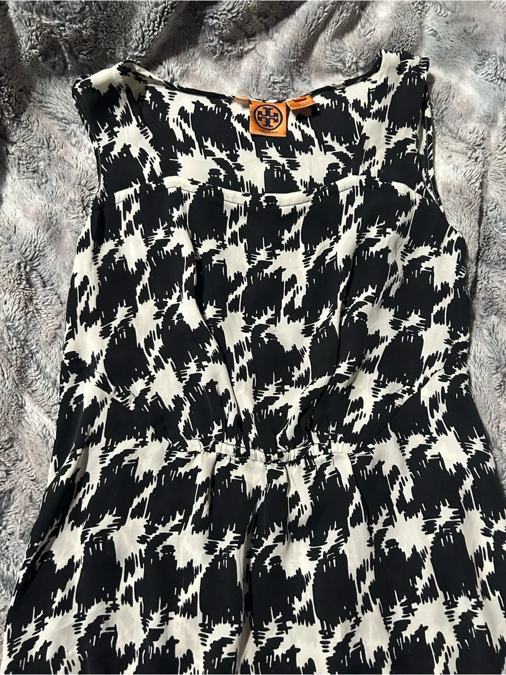 Tory Burch Black and White Abstract Print Top